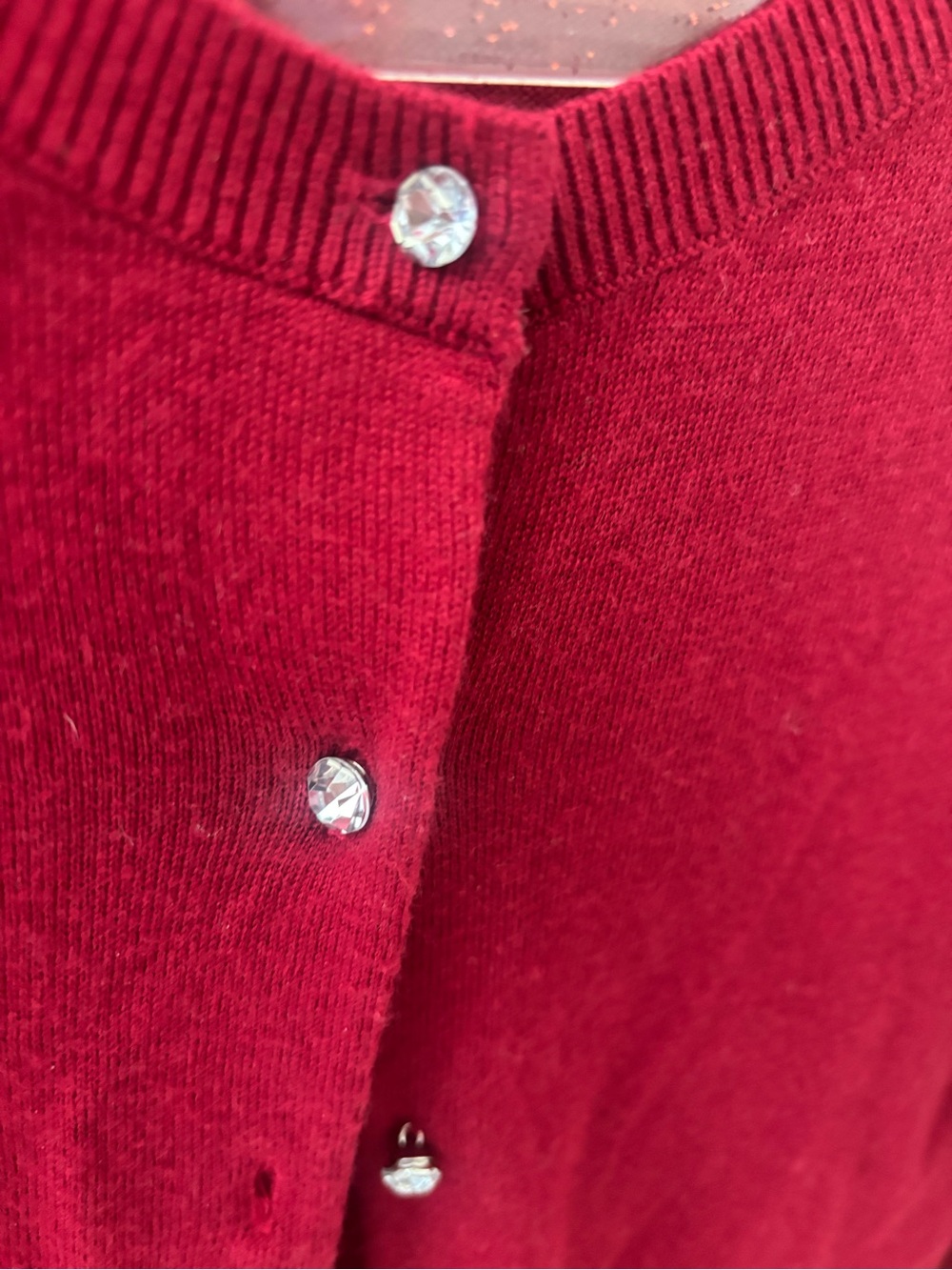Express Deep Red Rhinestone-Button Cardigan - Picture 2 of 3
